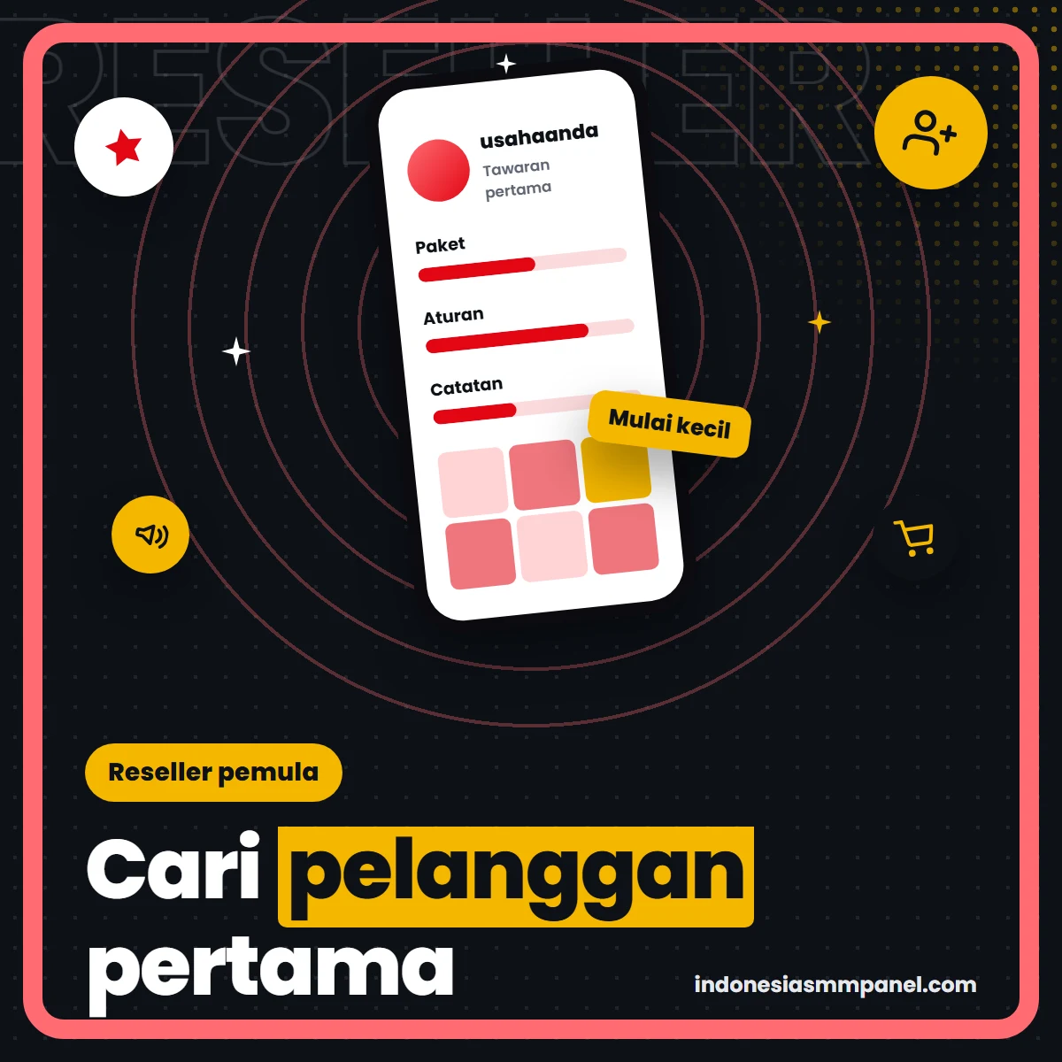 Ilustrasi ponsel berisi daftar order pertama reseller SMM panel