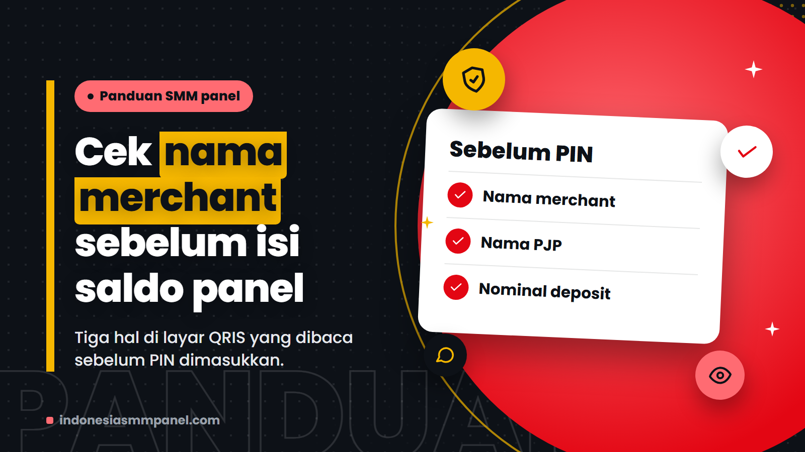 Ilustrasi daftar pengecekan nama merchant, nama PJP, dan nominal sebelum top up saldo SMM panel lewat QRIS